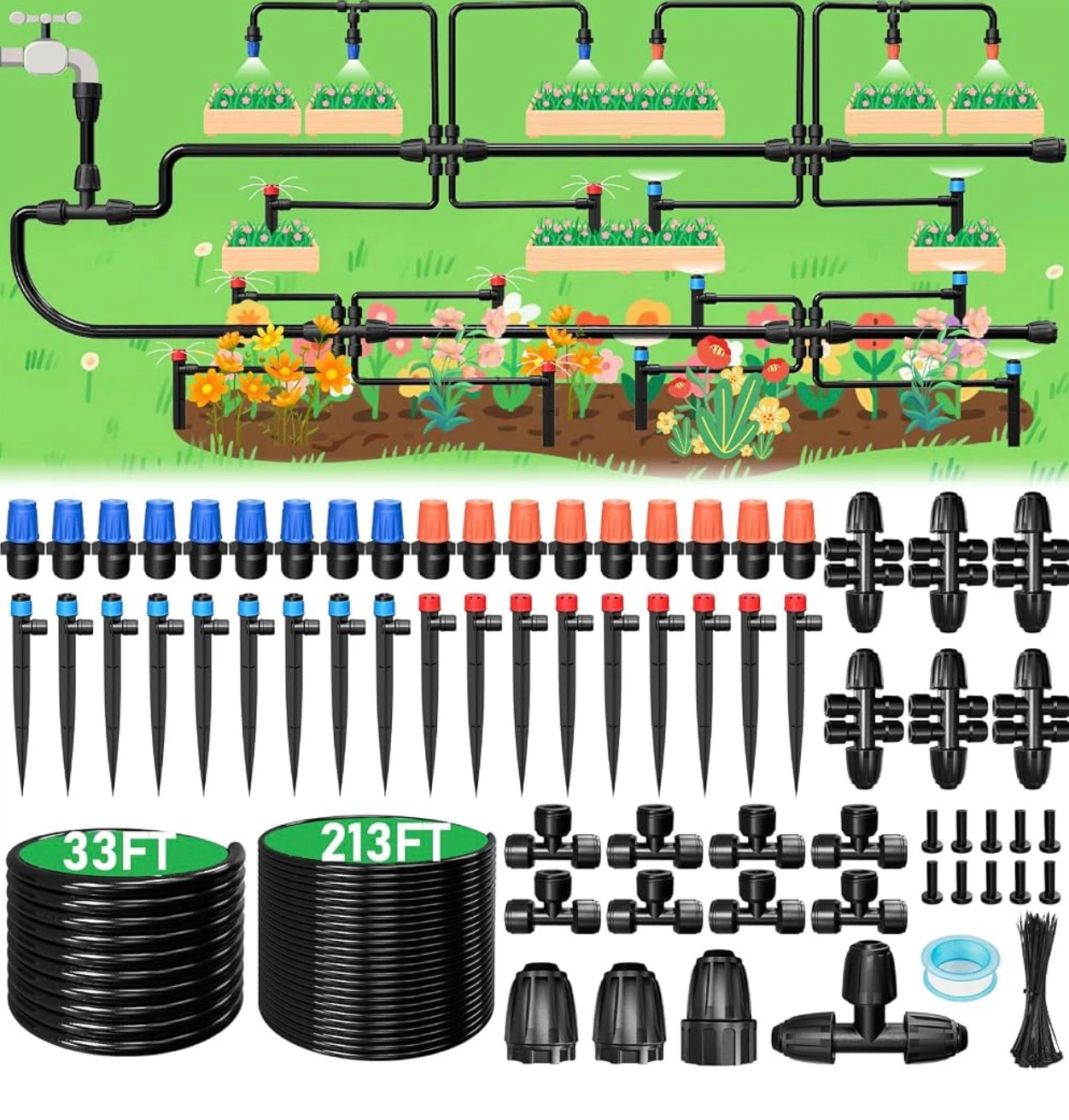 242FT Garden Drip Irrigation Watering System Kit