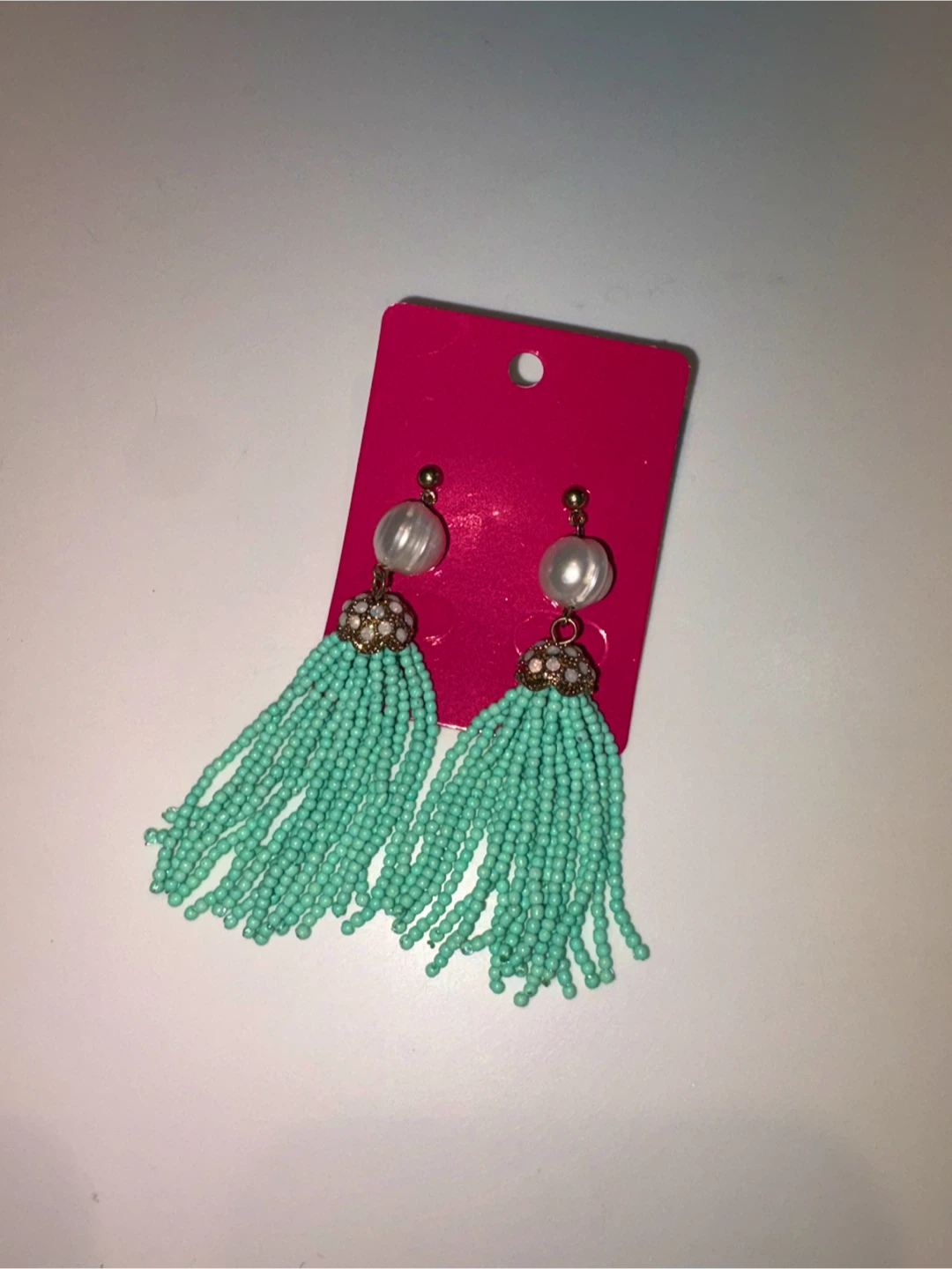 Teal Beaded Tassel Earrings Pearl - photo 2