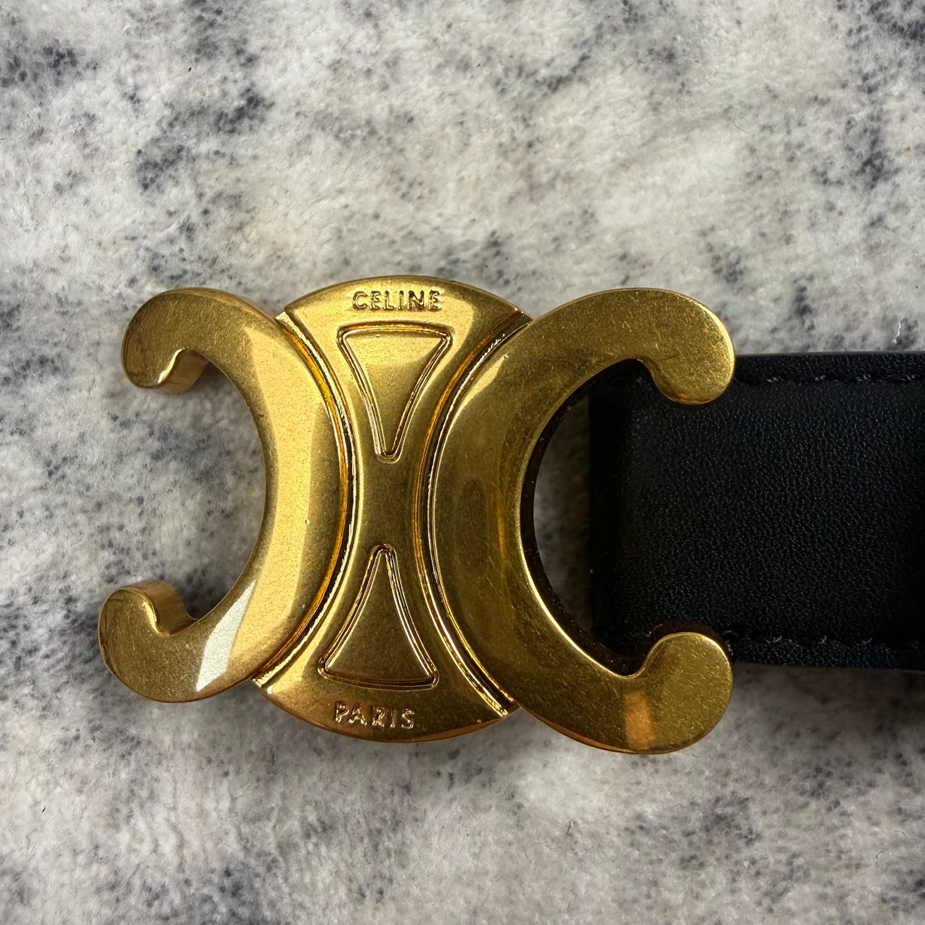 Celine Triomphe Gold Buckle Black Leather Belt - photo 3