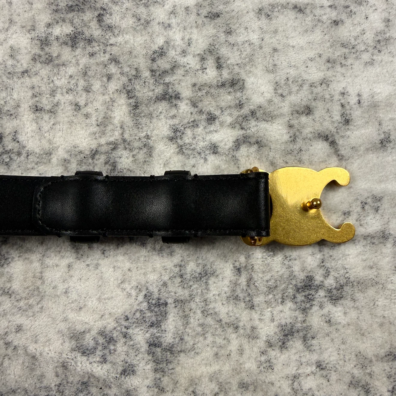 Celine Triomphe Gold Buckle Black Leather Belt - photo 4