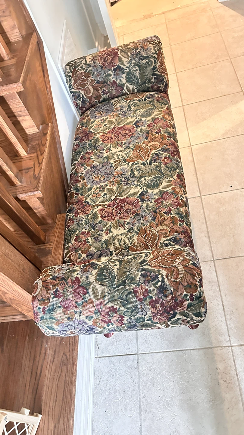 Floral Print Bench with Rolled Arms