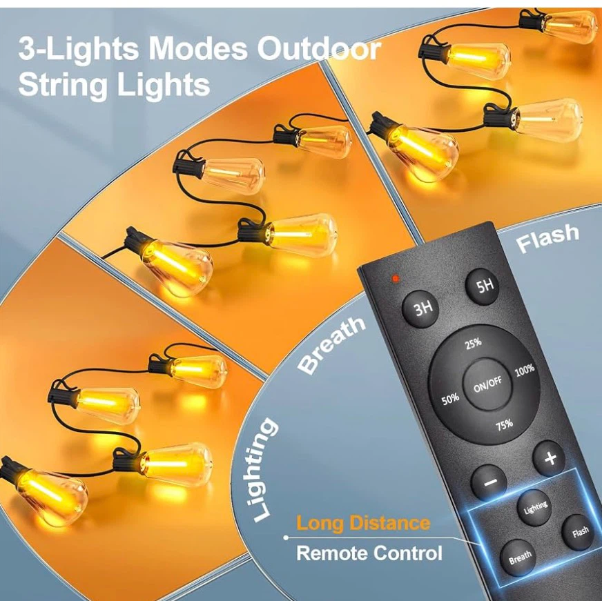 100FT Outdoor LED String Lights with Remote - photo 2