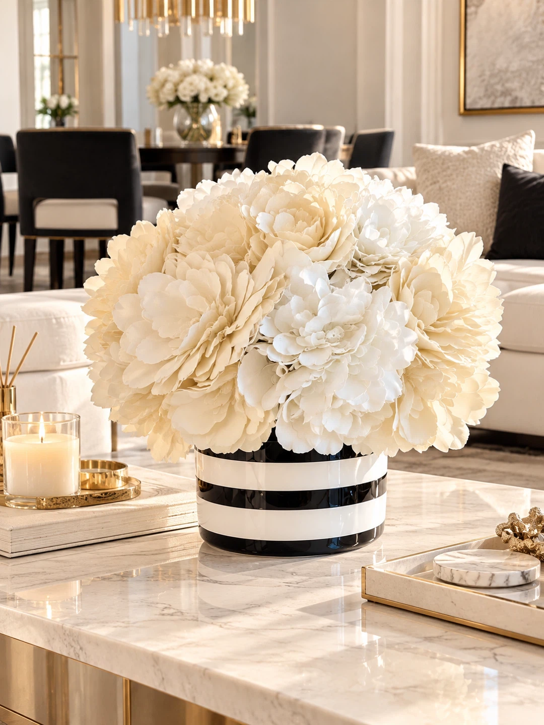 Artificial Flower Arrangement in Striped Ceramic Pot