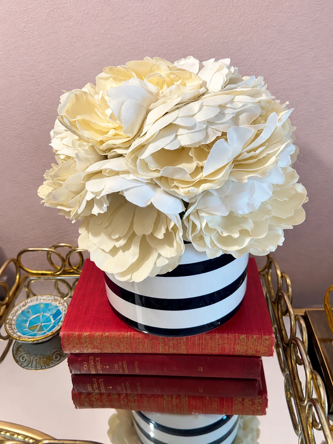 Artificial Flower Arrangement in Striped Ceramic Pot - photo 2