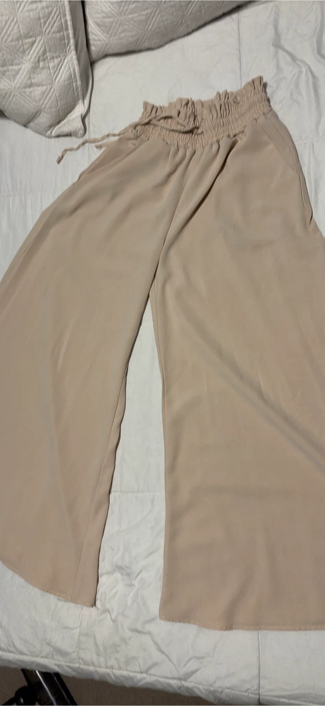 Beige Wide-Leg Trousers