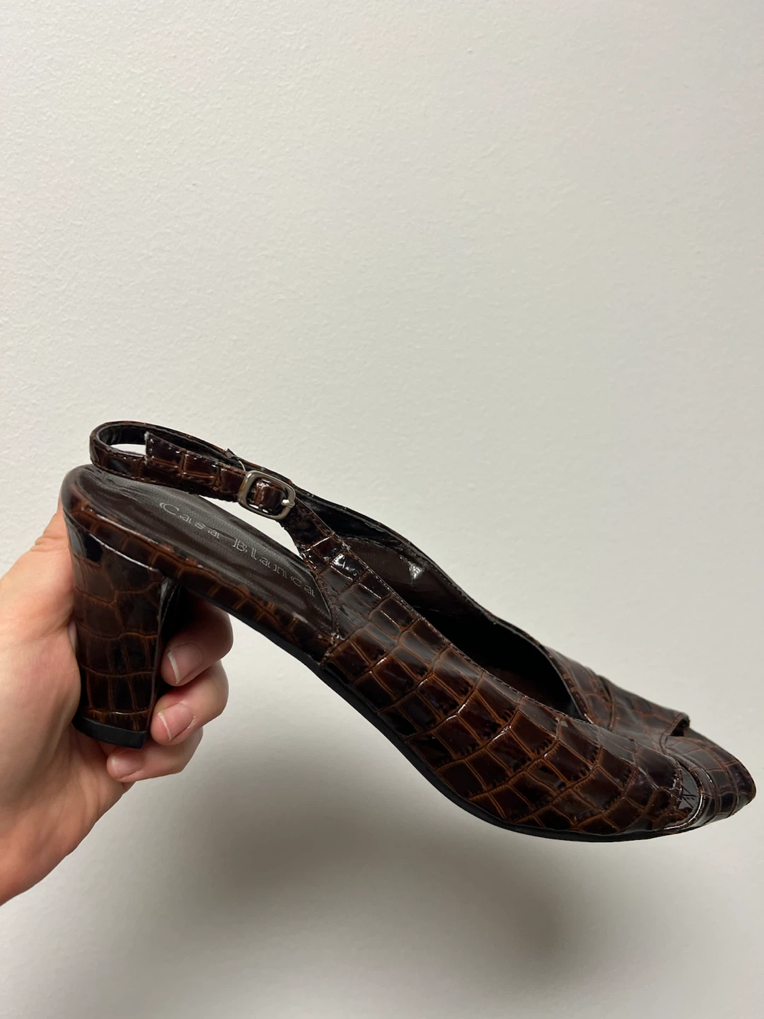 Casa Blanca Brown Faux Croc Slingback Heels