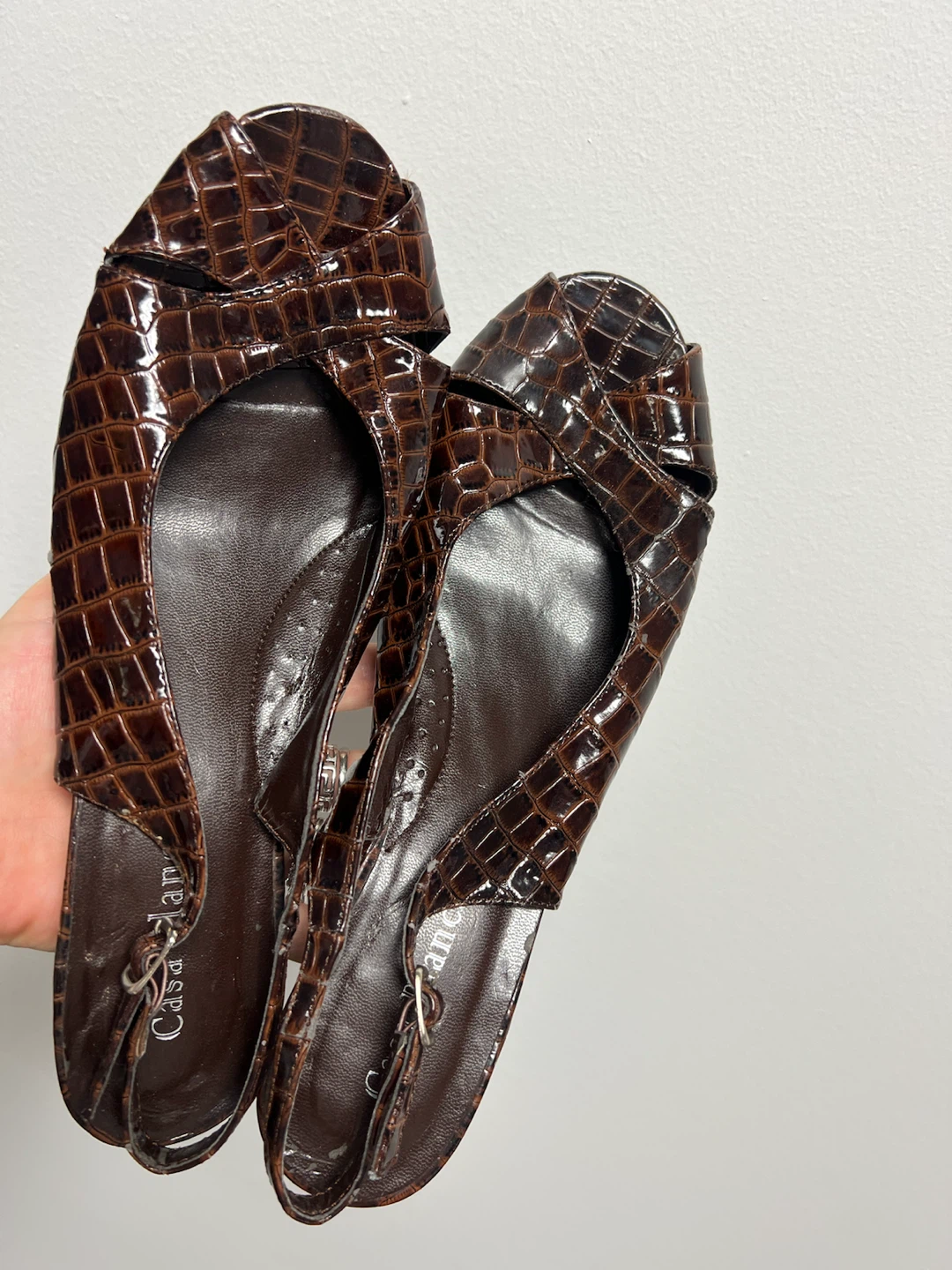 Casa Blanca Brown Faux Croc Slingback Heels - photo 4