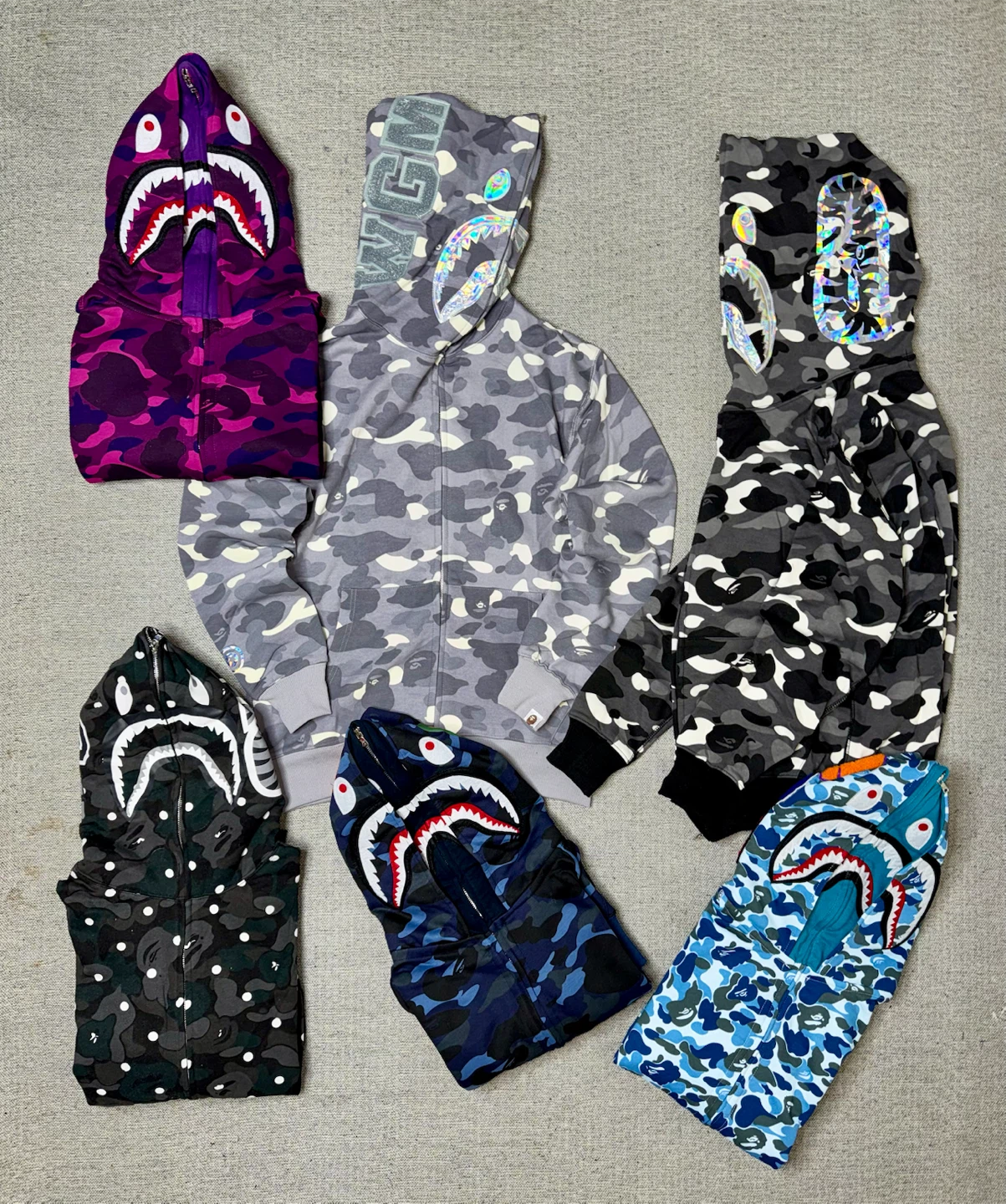 Bape Shark Camo Zip-Up Hoodies