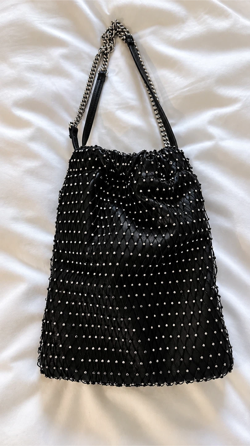 Zara Rhinestone Black Bucket Bag - photo 4