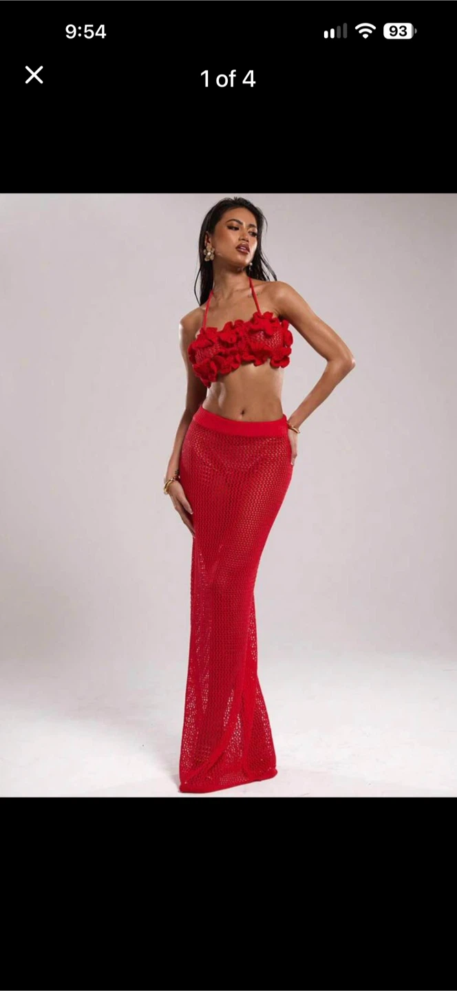 Brand new size large red crochet maxi skirt set