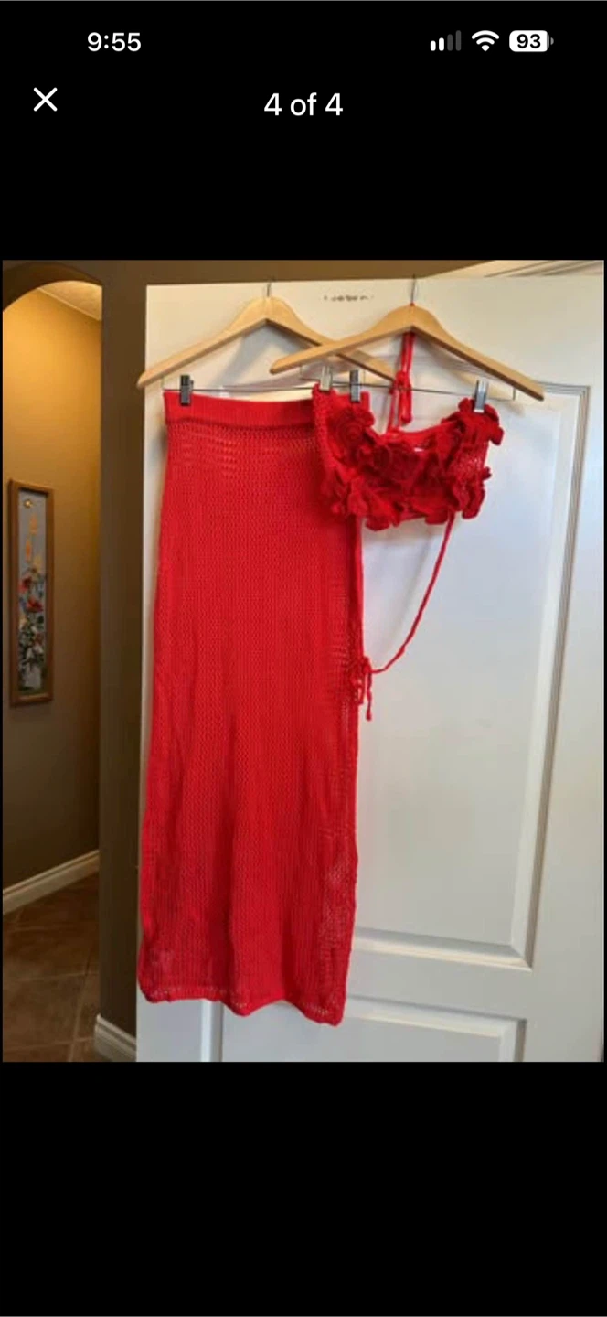 Brand new size large red crochet maxi skirt set - photo 2