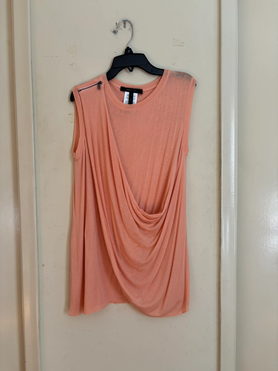 BCBGMAXAZRIA Peach Sleeveless Drape Top