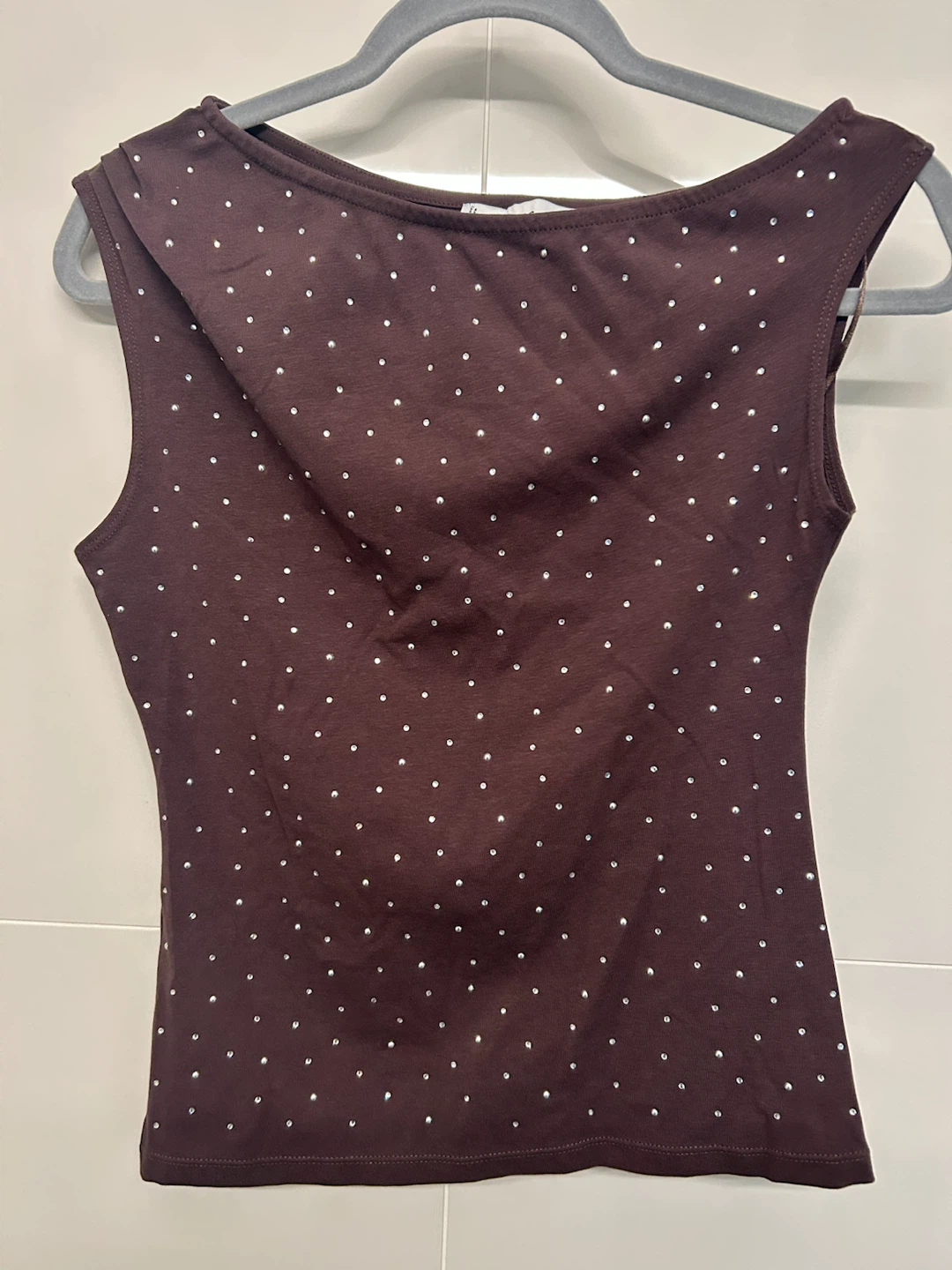 MNG Brown Sleeveless Studded Top