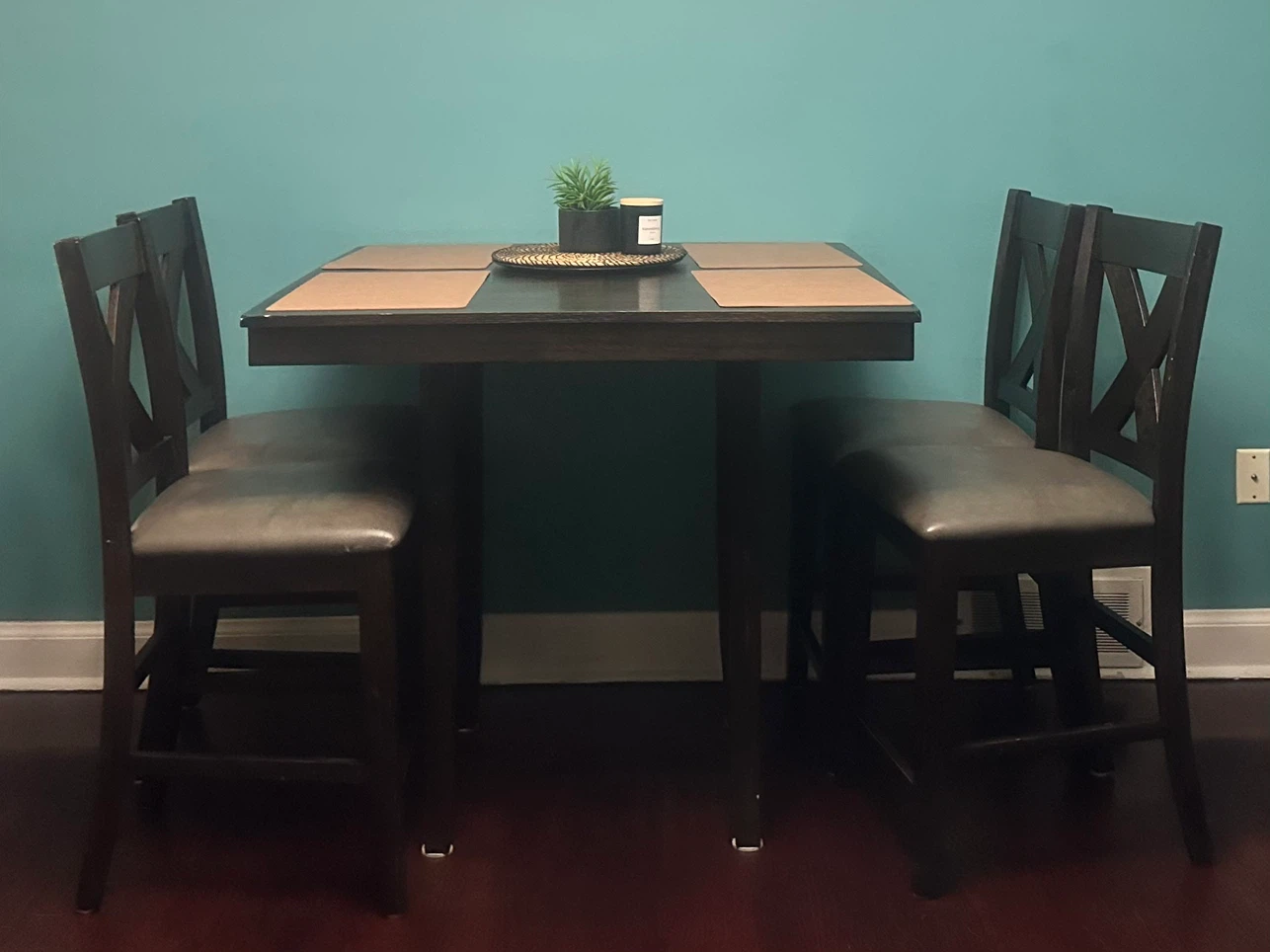 Dark Wood Dining Table and 4 Chairs Set