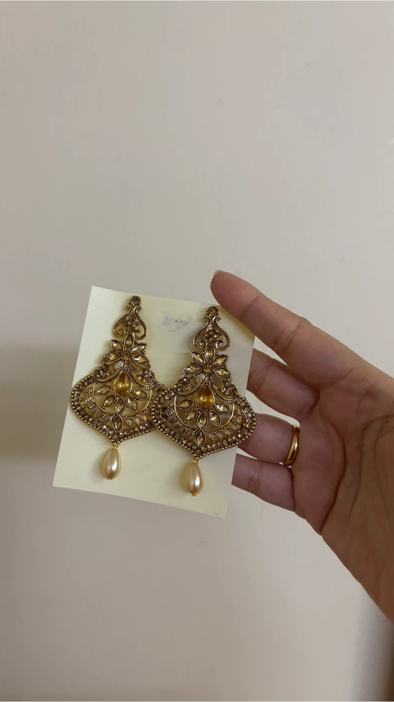 Gold-toned Indian Style Dangle Earrings