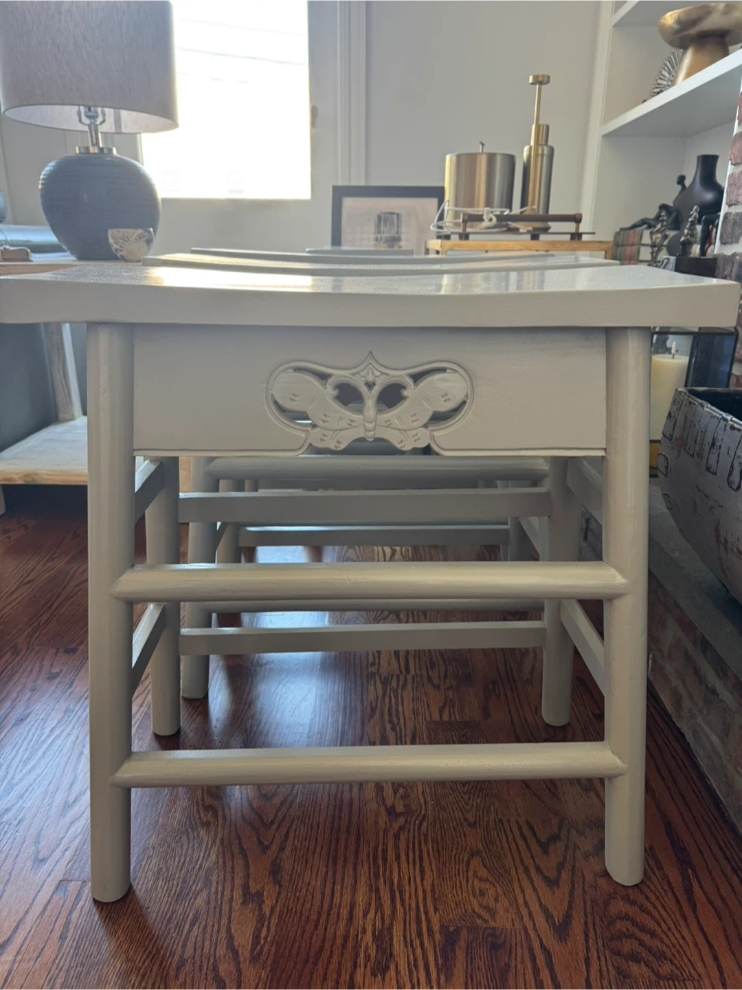 Set of 4 Grey Wooden Counter Stools