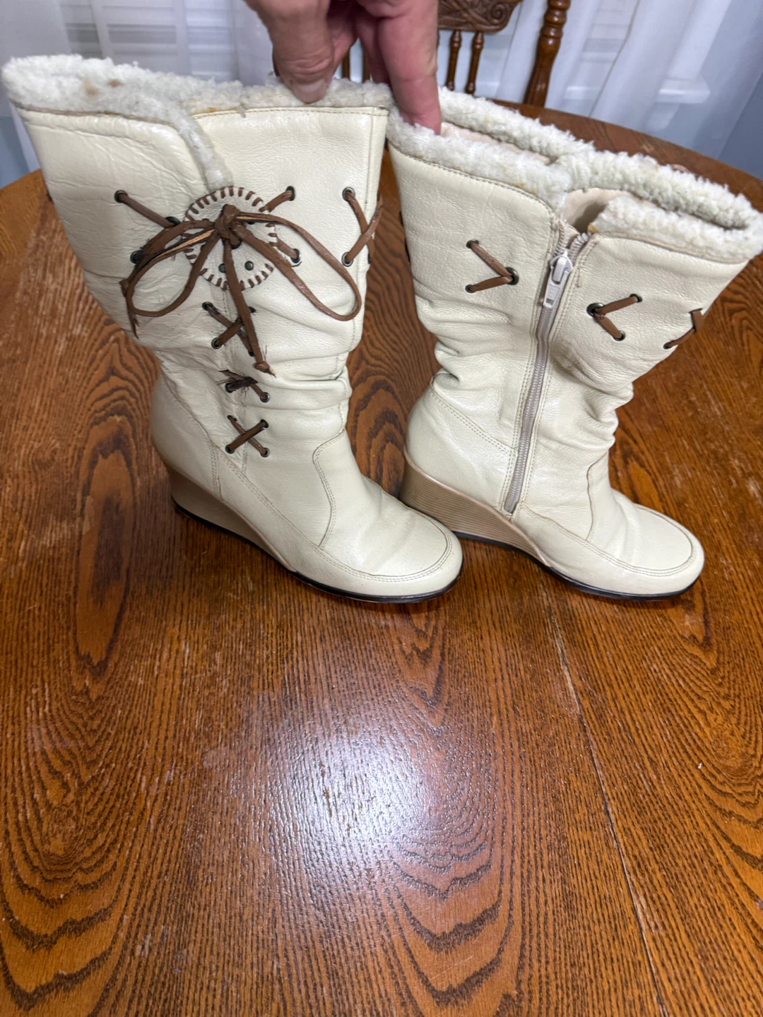 Andrea White Wedge Boots