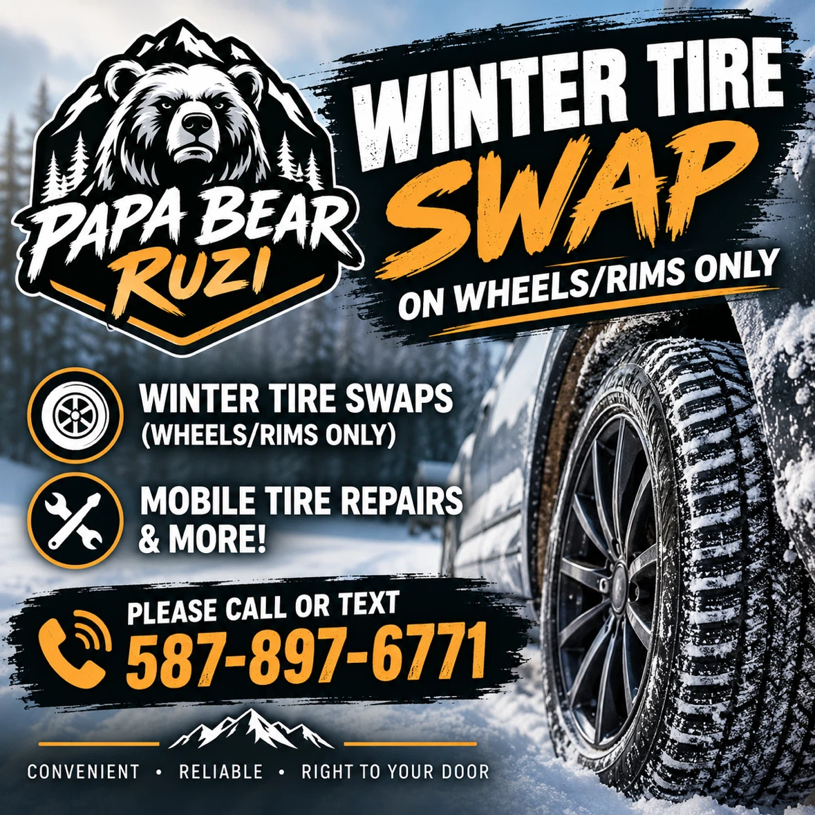 Mobile tires swap wheels/ rims ONLY