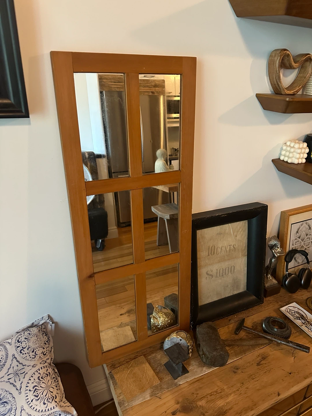 VINTAGE PINE WOOD PICTURE FRAME WINDOW WALL MIRROR RUSTIC