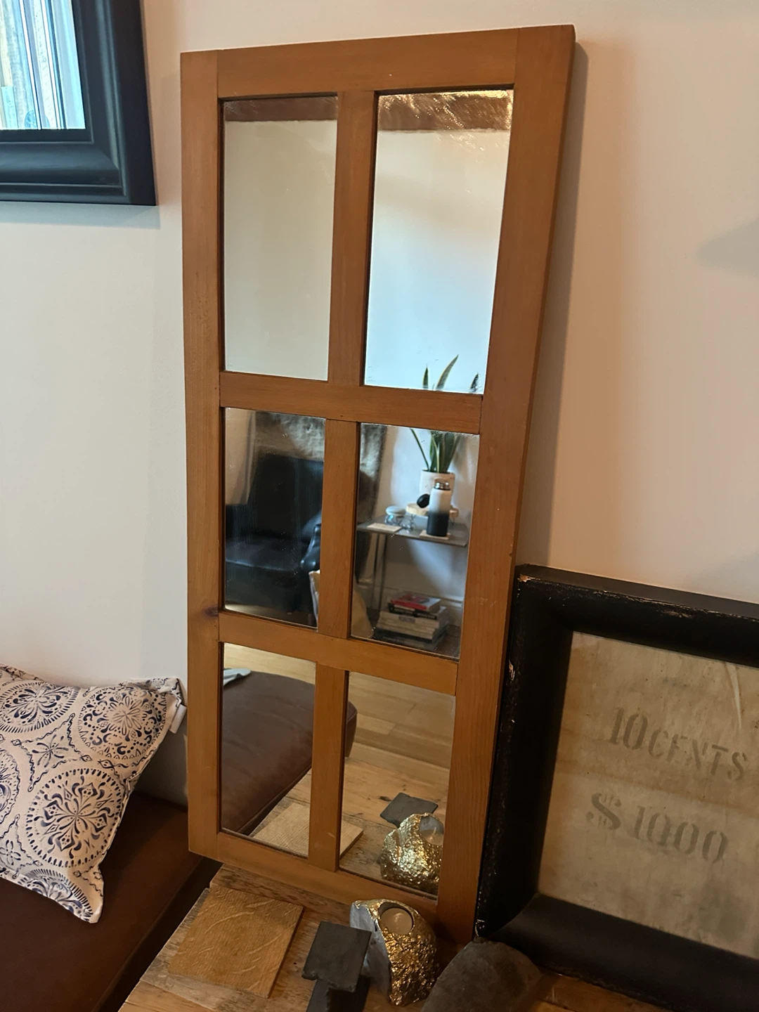 VINTAGE PINE WOOD PICTURE FRAME WINDOW WALL MIRROR RUSTIC - photo 3