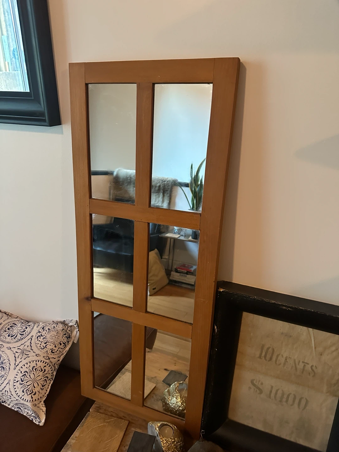 VINTAGE PINE WOOD PICTURE FRAME WINDOW WALL MIRROR RUSTIC - photo 4
