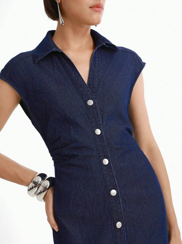 ZARA Dark Denim Button-Down Dress - photo 5