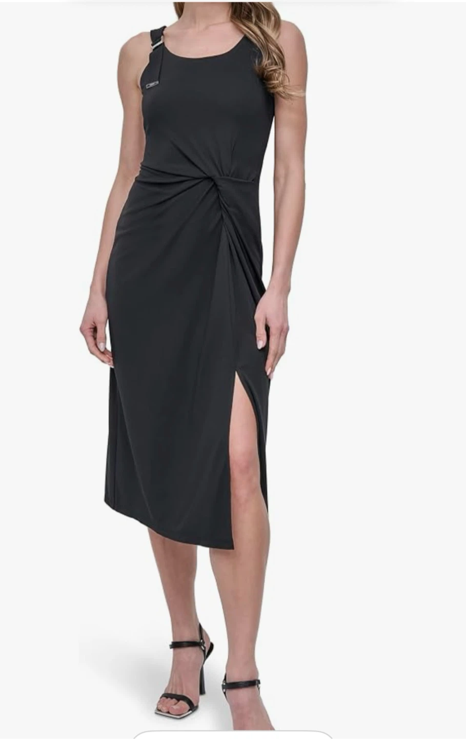 DKNY Black Sleeveless Twist-Front Dress