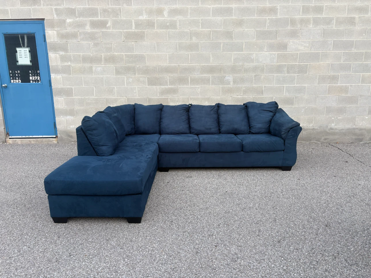 Blue Suede Sectional Sofa with Chaise - Delivery Available