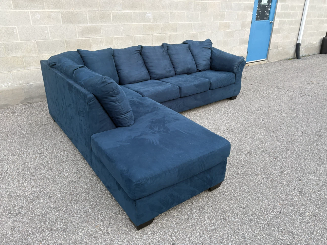 Blue Suede Sectional Sofa with Chaise - Delivery Available - photo 2
