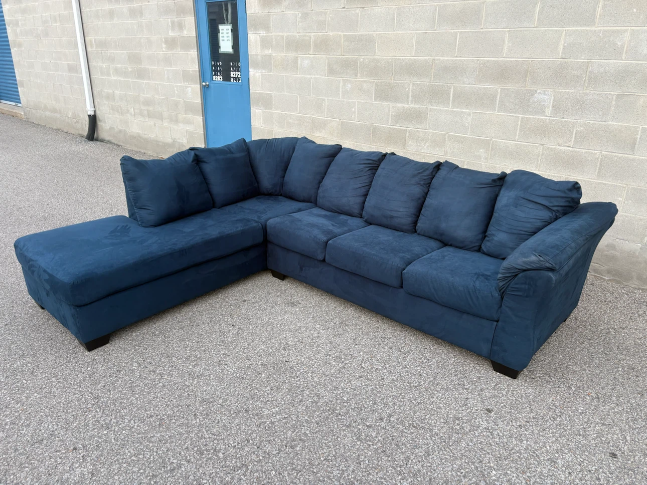 Blue Suede Sectional Sofa with Chaise - Delivery Available - photo 3