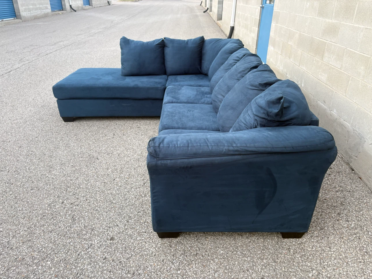 Blue Suede Sectional Sofa with Chaise - Delivery Available - photo 4