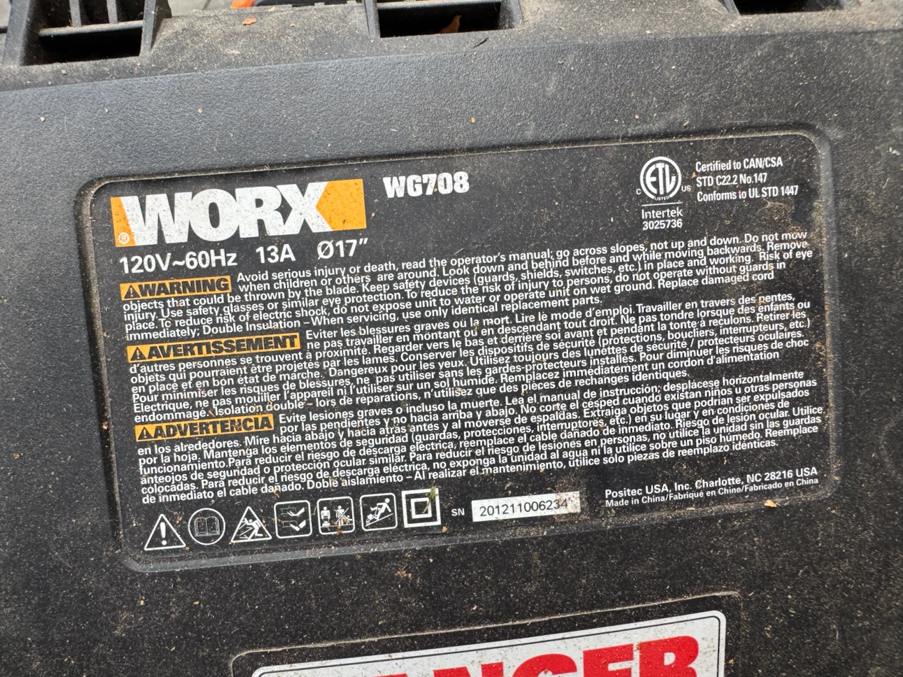 Worx WG708 17 inch Electric Lawn Mower - photo 3