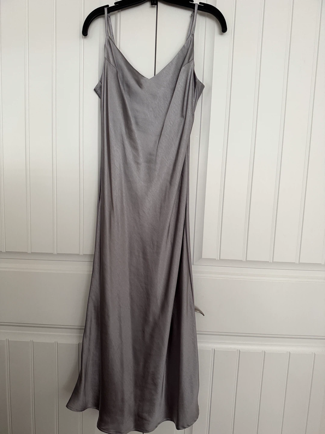 Grey Satin Midi Slip Dress