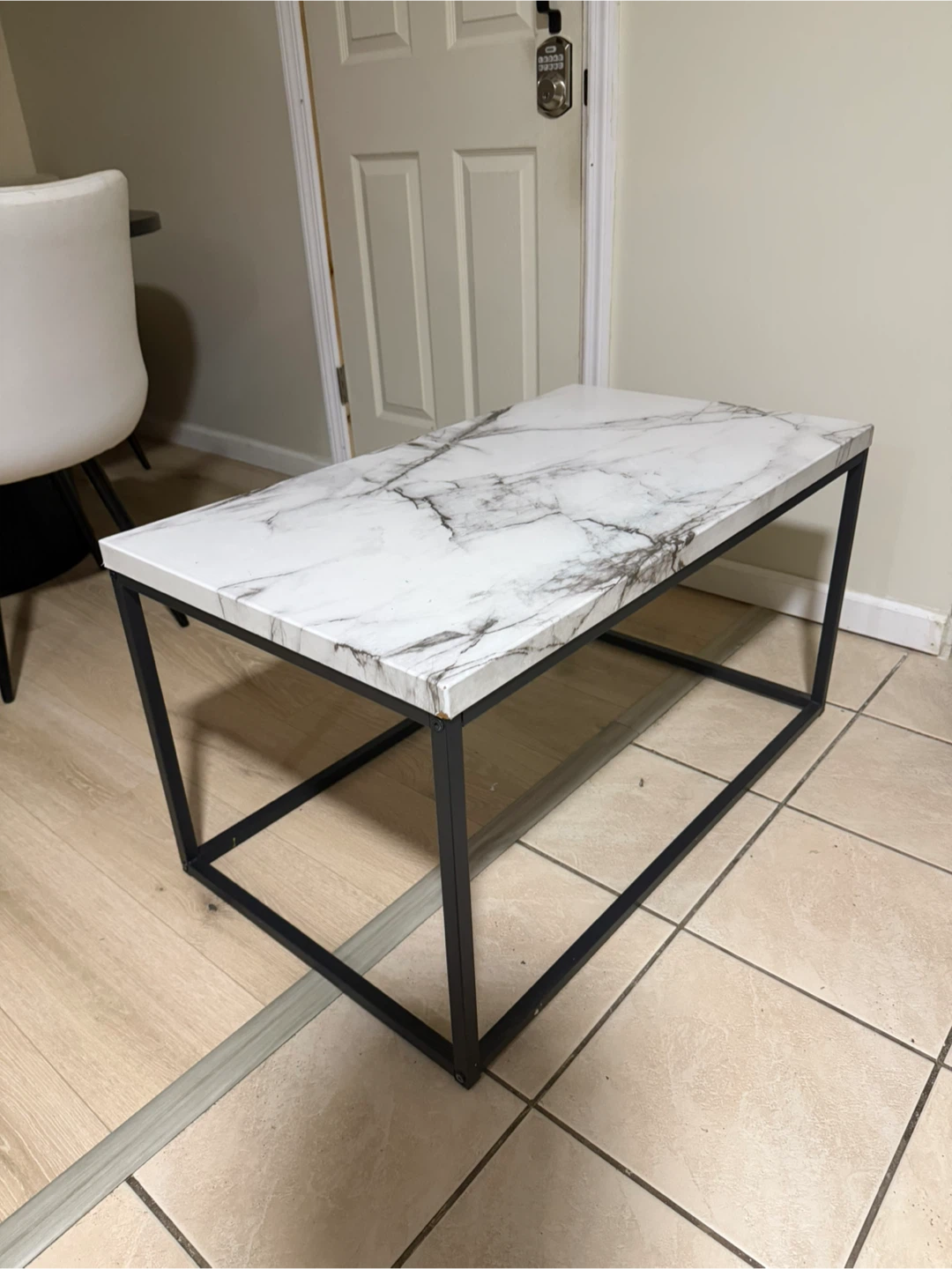 Modern Faux Marble Coffee Table – Black Metal Frame - photo 2