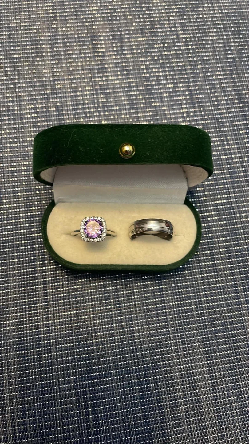 Purple Stone Engagement Ring and Band Set