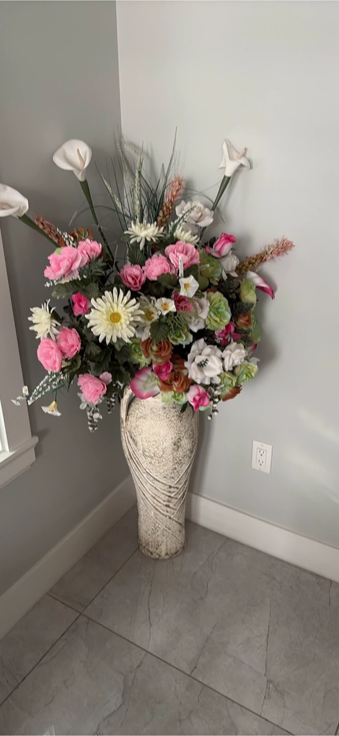 Large Decorative Floor Vase with Artificial Floral Arrangement - photo 2