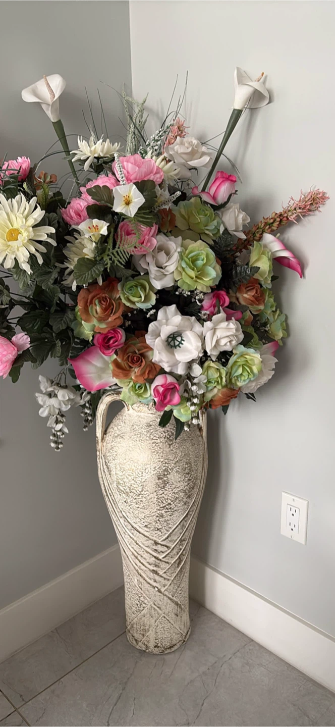 Large Decorative Floor Vase with Artificial Floral Arrangement - photo 3