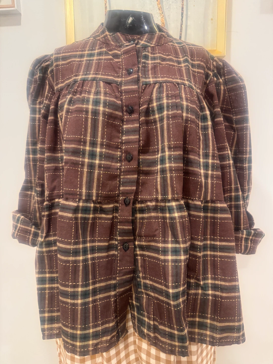 Collared Plaid Button-Down Shirt - photo 3