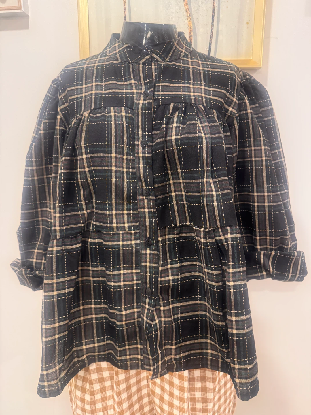 Collared Plaid Button-Down Shirt - photo 4
