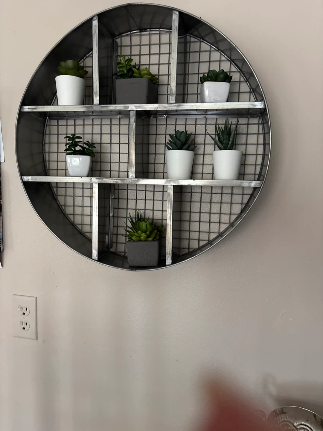 Round Metal Wall Shelf with Artificial Succulents