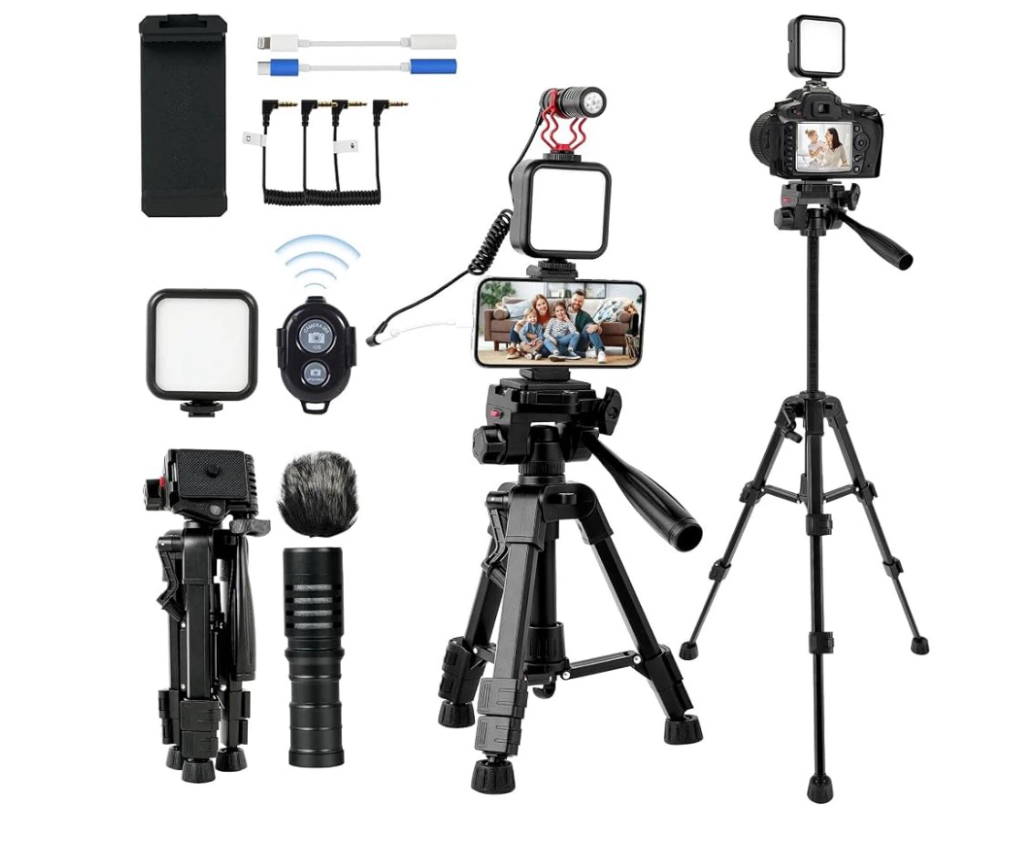Tripod Vlogging Kit with Rechargeable LED Light