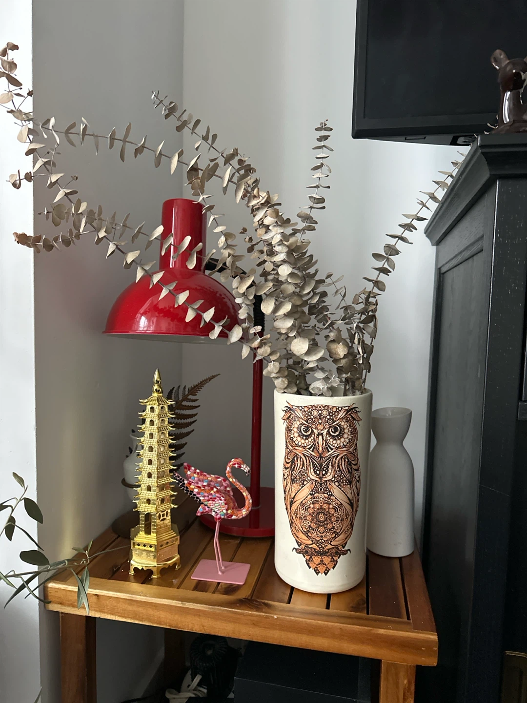 Decorative Owl Vase with dry plant