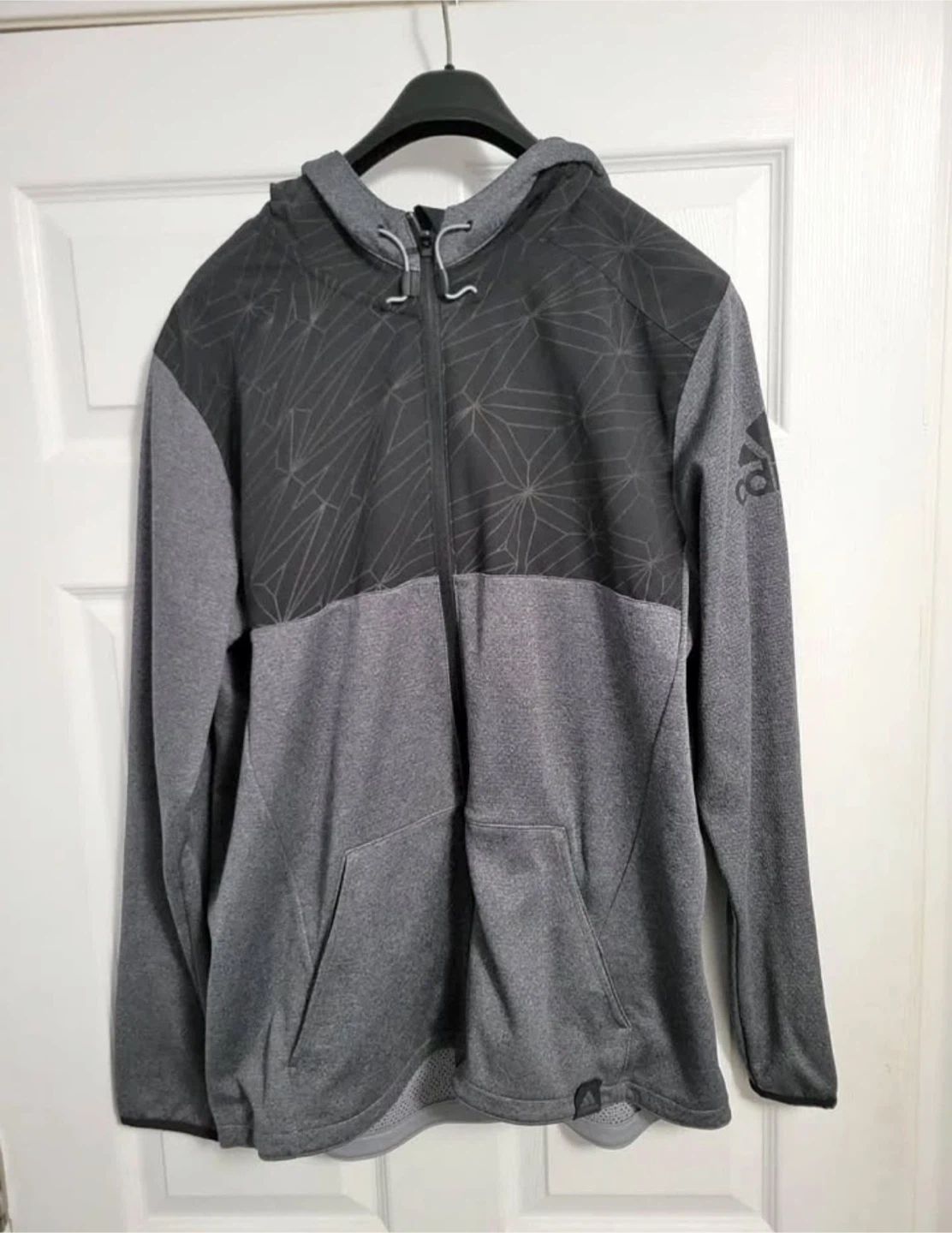 Adidas Men's Grey Geometric Full-Zip Hoodie