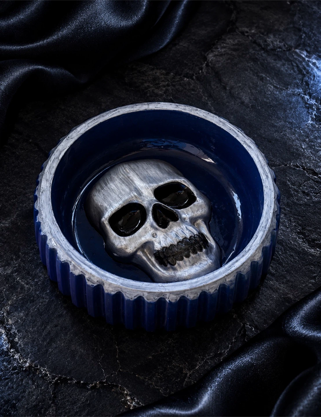 Blue and Metallic Skull Ashtray