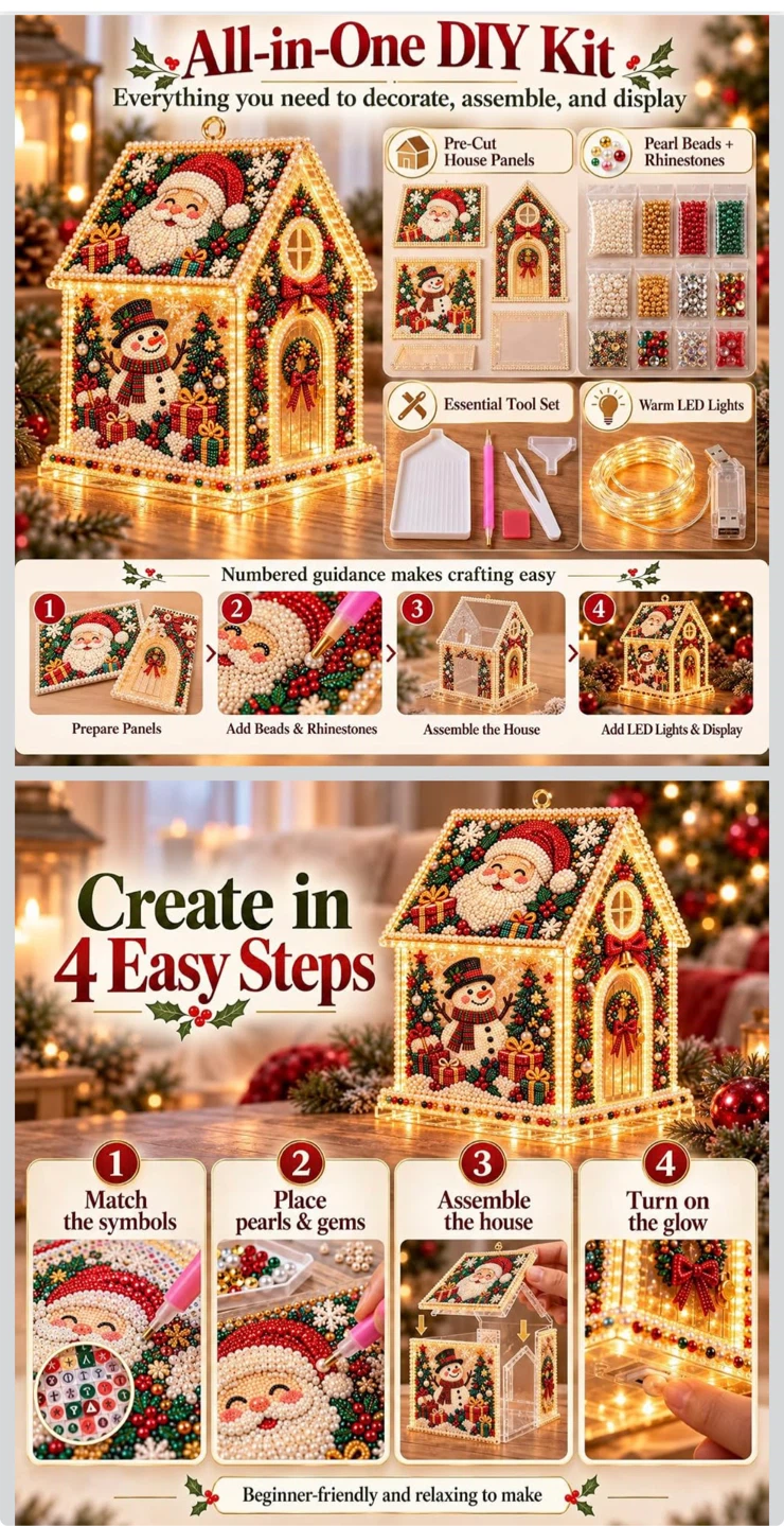 3D Pearl Diamond Art Holiday House DIY Kit - photo 3
