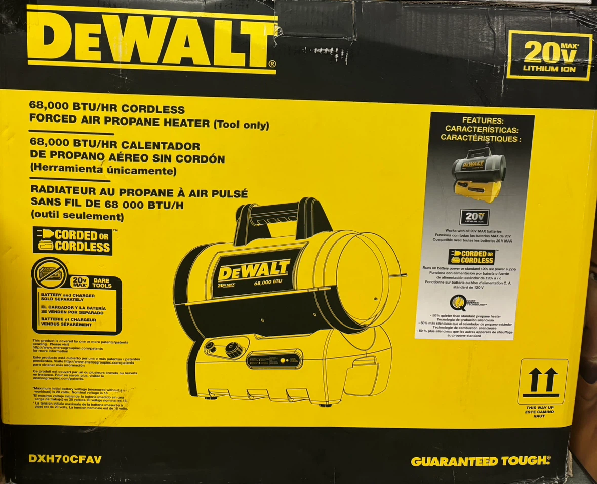 DeWalt 68,000 BTU Cordless Forced Air Propane Heater