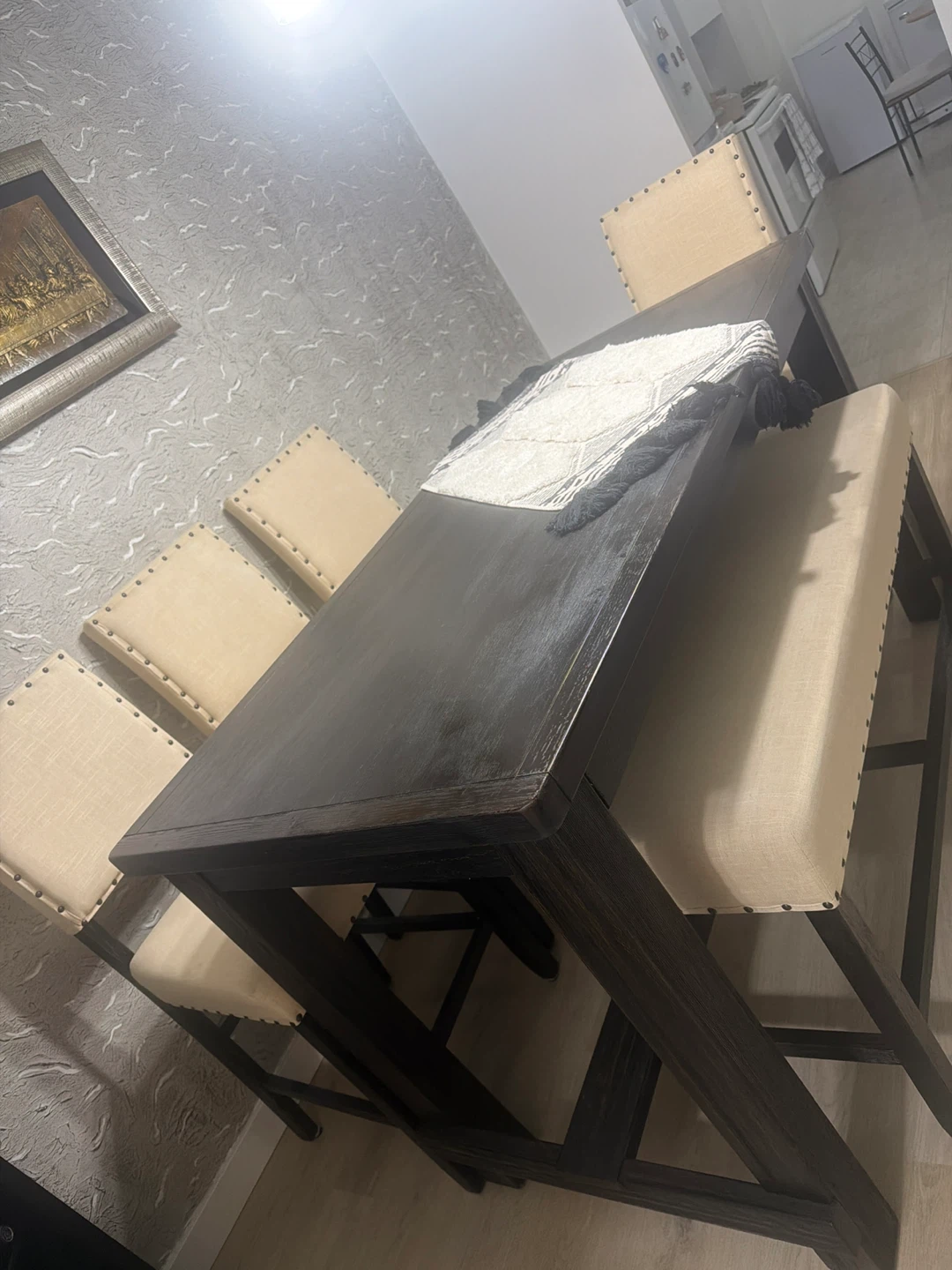 Dark Wood Dining Table Set with Bench and Chairs