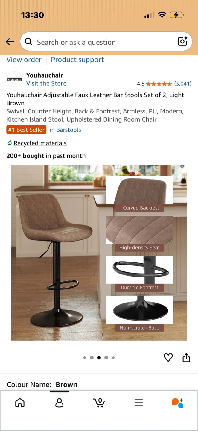 Adjustable Faux Leather Bar Stools Set of 2 - photo 2