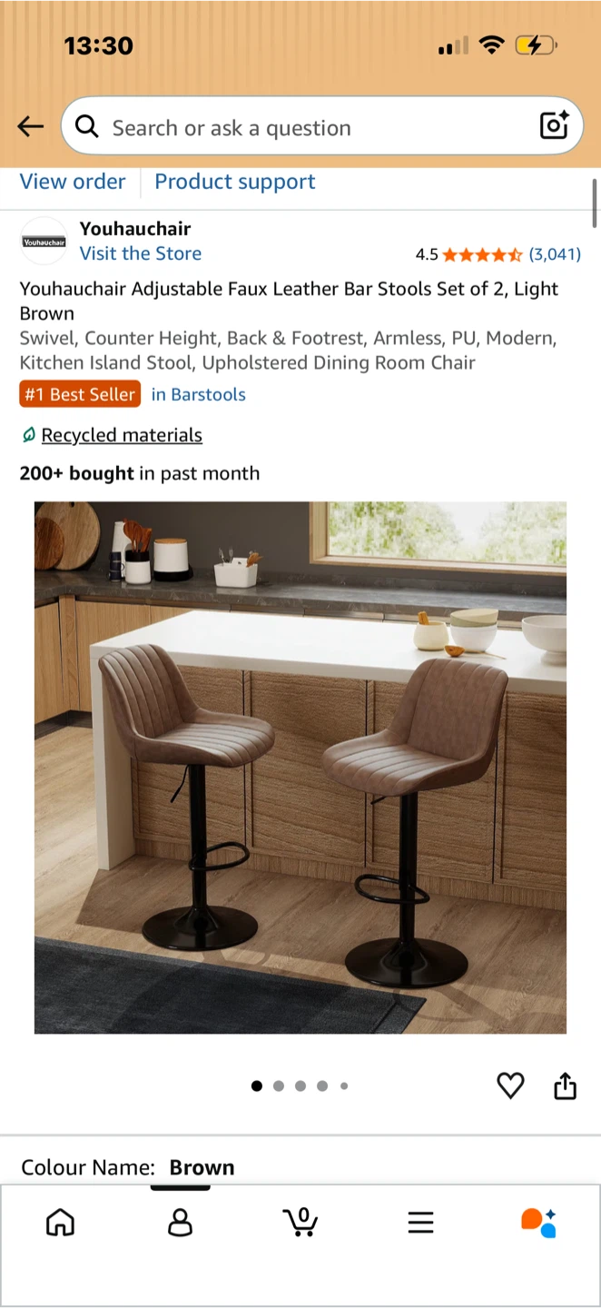 Adjustable Faux Leather Bar Stools Set of 2 - photo 3