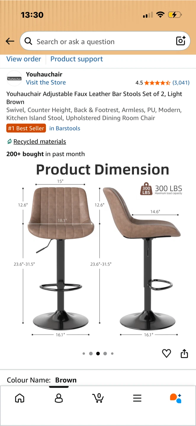 Adjustable Faux Leather Bar Stools Set of 2 - photo 4